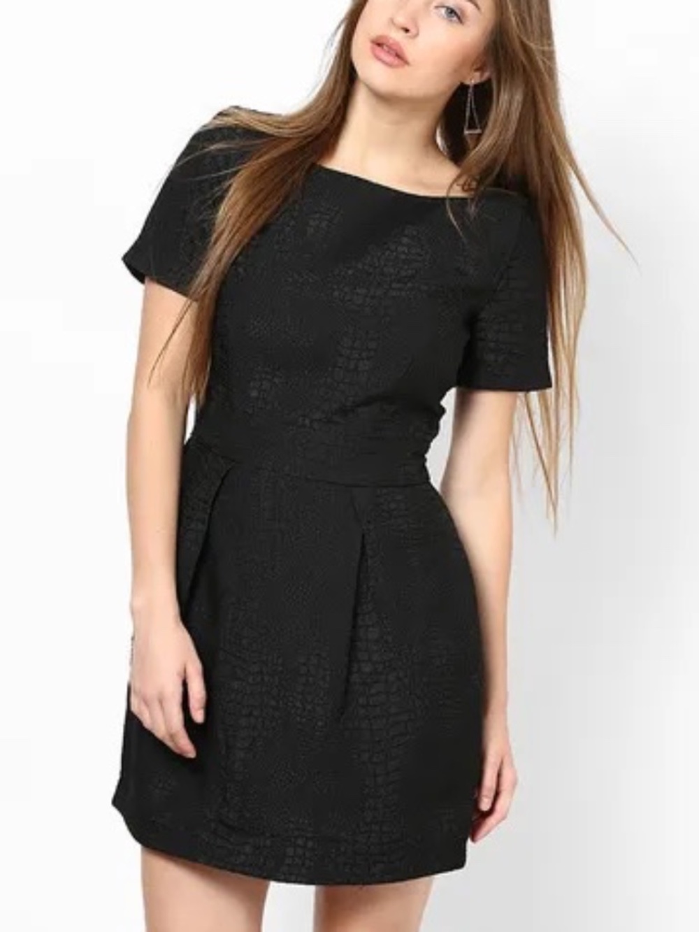 French Connection Croc Luxe Reptile Jacquard Mini Dress LBD Corporate Goth 8